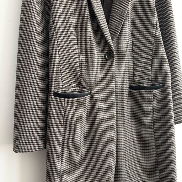 Cleo Plaid Long Single Button Coat with Faux Leather Detail - Picture 4 of 11
